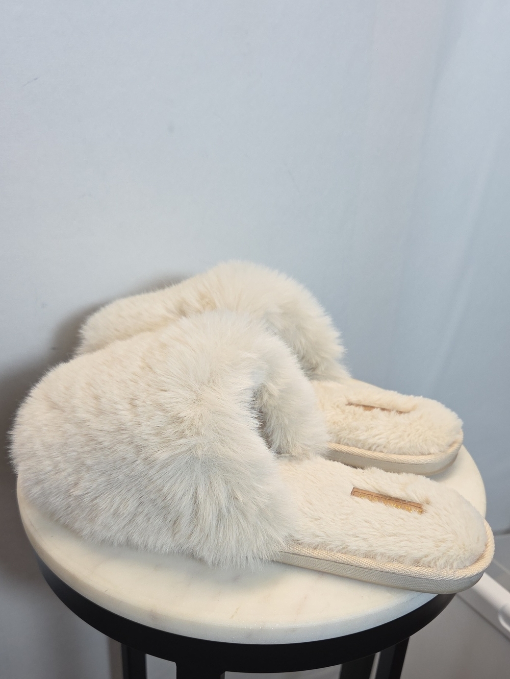Rachel Zoe Cream Faux-Fur Slide Slippers Size 9.5 To 10.5